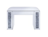 Benjara BM196010 - Wood and Mirror Vanity Stool with Leatherette Upholstered Seat, White and Clear