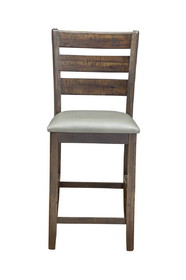 Benjara BM196018 Wooden Pub Height Chairs With Slatted Back and Footrest, Set of Two, Brown and Gray