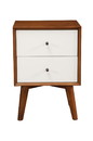 Benjara BM196019 Stylish Wooden Nightstand With Two Drawers and Flared Legs, Brown and White
