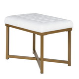 Benjara BM196045 Metal Framed Bench with Button Tufted Velvet Upholstered Seat, White and Gold
