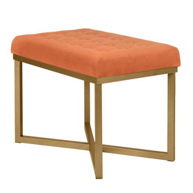 Benjara BM196047 Metal Framed Bench with Button Tufted Velvet Upholstered Seat, Orange and Gold