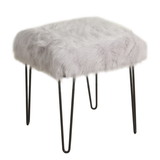 Benjara BM196072 Metal Framed Stool with Faux Fur Upholstered Seat and Hairpin Legs, Gray and Black
