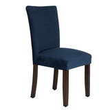 Benjara BM196086 Velvet Upholstered Parsons Dining Chair with Wooden Legs, Navy Blue and Brown, Set of Two