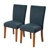 Benjara BM196091 Fabric Upholstered Parson Dining Chair with Wooden Legs, Navy Blue and Brown, Set of Two