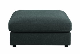 Benjara BM196660 - Fabric Upholstered Wooden Ottoman with Loose Cushion Seat and Small Feet, Dark Gray