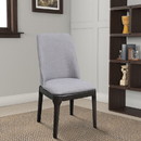 Benjara BM196674 Linen Upholstered Wooden Side Chair with Curved Backrest and Block Legs, Set of 2, Gray