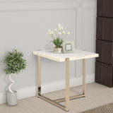 Benjara BM196692 Modern Style Marbleized Wooden End Table with Tubular Metal Frame, Gold and White