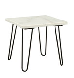Benjara BM196699 Marble Top End Table with Metal Hairpin Legs, White and Black