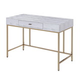 Benjara BM196710 Wooden 1 Drawer Writing Desk with Textured Details, Silver and Gold