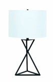 Benzara BM196751 Contemporary Style Metal Table Lamp with Drum Shape Fabric Shade, White and Black