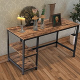 Benjara BM197491 Industrial 47 Inch Wood and Metal Desk with 2 Shelves, Black and Brown