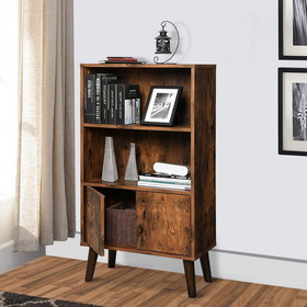 Benjara BM197495 2 Tier Wooden Bookshelf with Storage Cabinet and Angled Legs, Brown