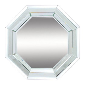 Benjara BM200653 Octagonal Shaped Wall Mirror with Wooden Backing, Clear