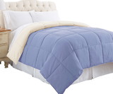 Benzara BM202039 Genoa Twin Size Box Quilted Reversible Comforter, Blue and Cream