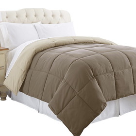 Benzara BM202042 Genoa Twin Size Box Quilted Reversible Comforter, Brown and Gold