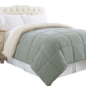 Benzara BM202044 Genoa Twin Size Box Quilted Reversible Comforter The Urban Port, Gray and Beige