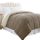 Benzara BM202049 Genoa Queen Size Box Quilted Reversible Comforter The Urban Port, Brown and Gold