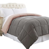 Benzara BM202050 Genoa Queen Size Box Quilted Reversible Comforter , Gray and Pink