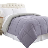 Benzara BM202052 Genoa Queen Size Box Quilted Reversible Comforter , Purple and Gray