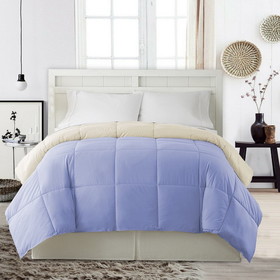 Benzara BM202053 Genoa King Size Box Quilted Reversible Comforter The Urban Port, Blue and Cream
