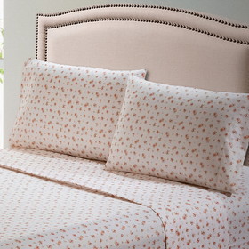 Benzara BM202113 Melun 4 Piece Full Size Sheet Set with Rose Sketch The Urban Port, Pink and White