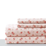 Benzara BM202116 Melun 4 Piece Queen Size Rose Pattern Sheet Set, Pink