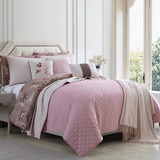 Benzara BM202794 Andria 10 Piece Queen Size Comforter and Coverlet Set, Brown and Pink