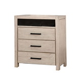 Benjara BM203227 3 Drawer Rustic Style Media Chest with Open Compartment, White