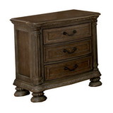Benjara BM203243 Wooden Nightstand with 3 Drawers and Intricate Carving Details, Brown