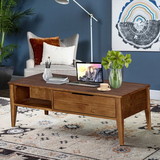 Benjara BM203365 Mid Century Modern Style Wooden Coffee Table with One Drawer, Brown