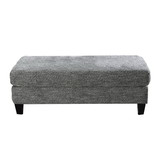 Benjara BM203949 Fabric Upholstered Wooden Ottoman with Tapered Legs, Gray