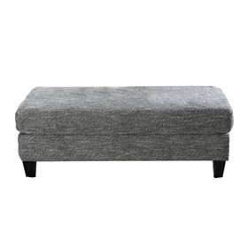 Benjara BM203949 Fabric Upholstered Wooden Ottoman with Tapered Legs, Gray