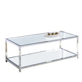 Benjara BM203952 Glass Top Metal Coffee Table with Open Bottom Shelf, Silver and Clear
