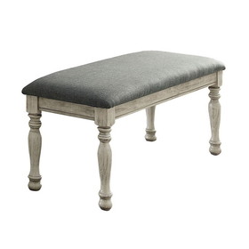 Benjara BM203986 Transitional Fabric Upholstered Wooden Bench, Gray and White