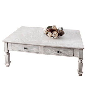 Benjara BM204002 Transitional Wooden Coffee Table With Turned Legs and 2 Drawers, White