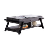 Benjara BM204133 Wooden Coffee Table with Angled Leg Support and Drawer, Black and Gray