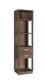 Benjara BM204138 Transitional Wooden Pier with 4 Open Shelves and 2 Drawers in Brown