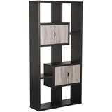 Benjara BM204164 Wooden Bookcase with 4 Doors and 6 Shelves in Black and Distressed Gray