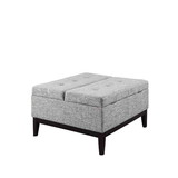 Benjara BM204200 Fabric Upholstered Tufted Square Storage Coffee Table, Black and Gray