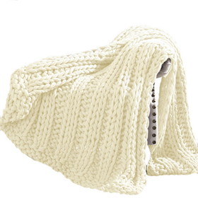 Benjara BM204282 Dreux Acrylic Cable Knitted Chunky Throw The Urban Port, Cream