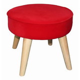 Benjara BM204291 Fabric Upholstered Wooden Footstool with Dowel Legs, Red and Brown