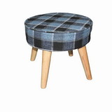 Benjara BM204292 Fabric Upholstered Wooden Footstool with Dowel Legs, Blue and Brown