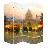 Benjara BM204297 Capitol Hill Street Print Canvas 4 Panel Room Divider , Multicolor