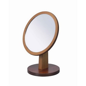 Benjara BM204305 Wooden Makeup Round Mirror with Pedestal Base, Brown and Silver