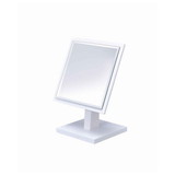 Benjara BM204306 Square Makeup Mirror with Wooden Pedestal Base, White and Silver