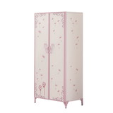 Benjara BM204309 Metal Armoire with Butterfly Handle and Dandelions, White and Purple