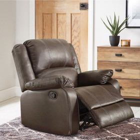 Benjara BM204345 Leather Upholstered Metal Rocker Reclining Chair, Brown