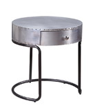 Benjara BM204467 Aluminum Patchwork Wooden End Table with Metal Cantilever Base, Silver