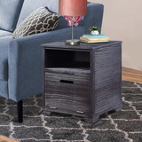Benjara BM204473 Rugged Textured Wooden End Table with Drop Down Storage, Black