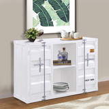 Benjara BM204486 Industrial Metal Server with 2 Door Cabinet and 2 Open Shelves, White